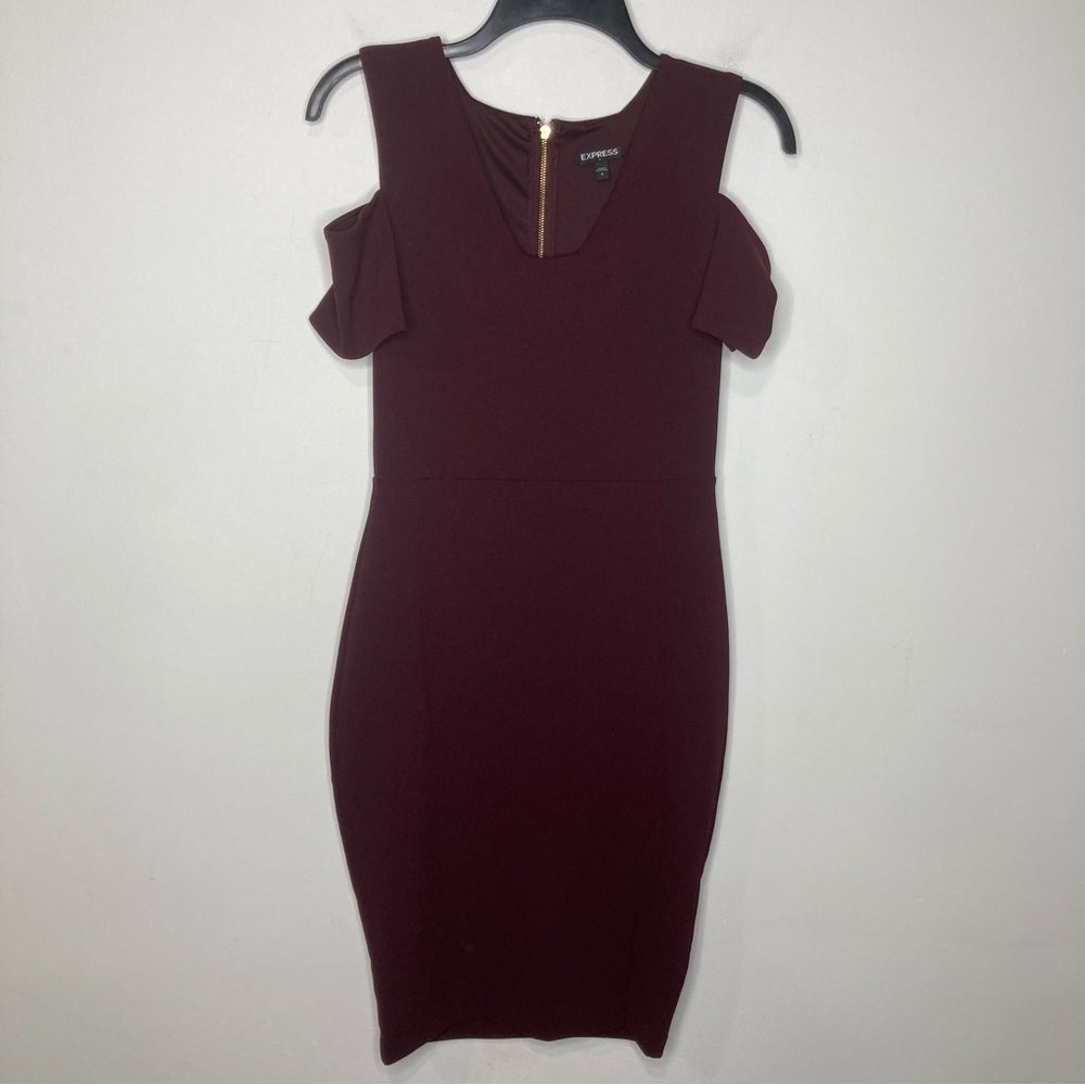 Express maroon cold shoulder sheath dress